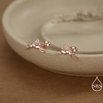 Tiny Leaping Hare Screw Back Earrings In Sterling Silver, 6 of 11