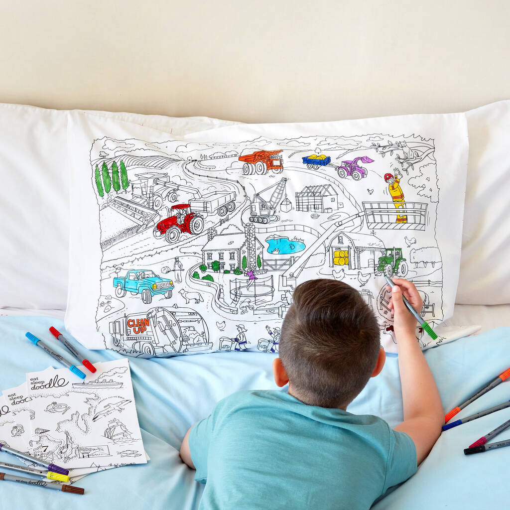 Cars And Tractors Colour In Pillowcase Kit + 10 Pens, 1 of 6