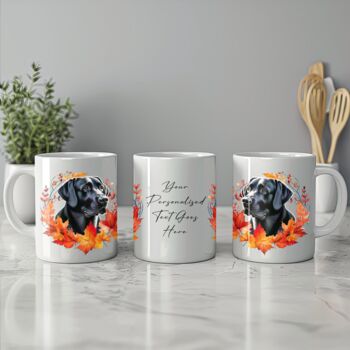 Personalised Dog Mug Black Labrador In An Autumn Wreath, 2 of 2