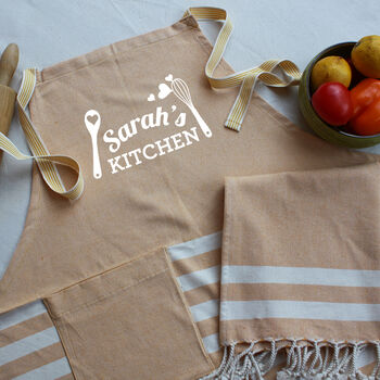Personalised Soft Cotton Kitchen Apron And Tea Towel, 4 of 12
