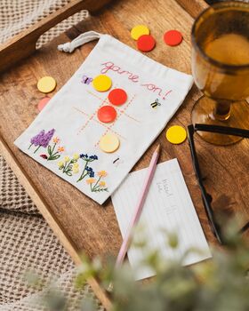 Embroidered Noughts And Crosses Drawstring Bag Craft Kit, 5 of 8
