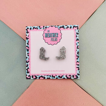 Cowboy Boot Glitter Resin Stud Earrings Pink, Blue And Silver, 12 of 12