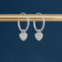 Sterling Silver Huggie Hoop Earrings With Twinkling Heart Charms, thumbnail 2 of 8