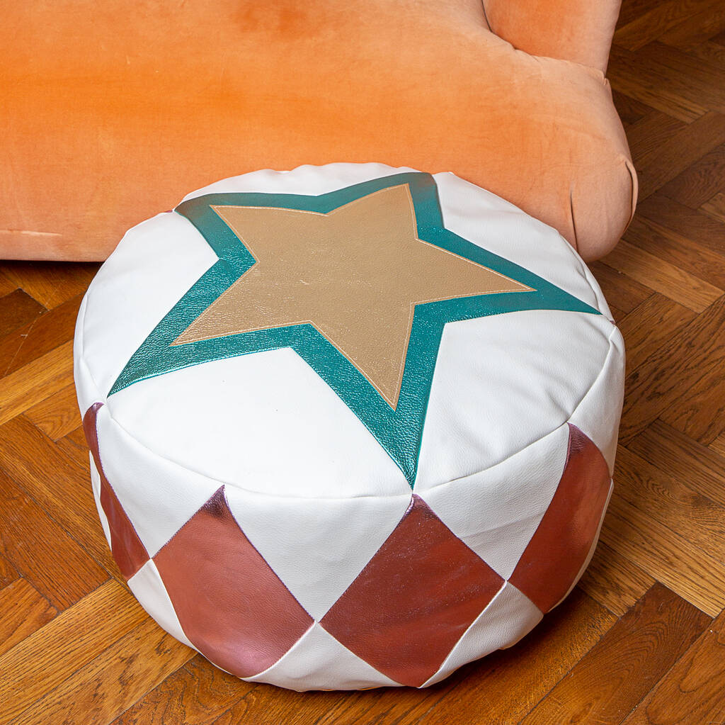 Faux Leather Star Panel Pouffe, 1 of 3