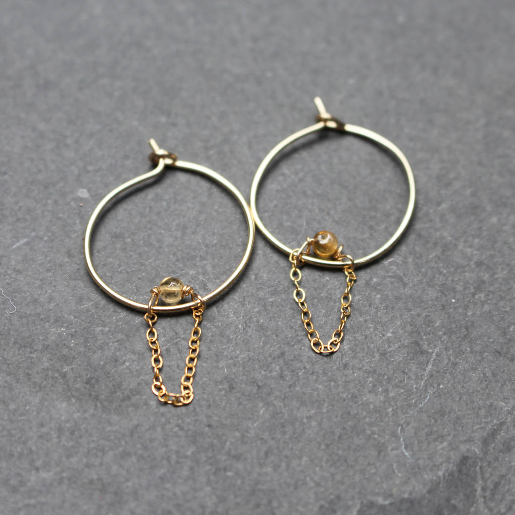 Gold Semi Precious Stone Hoop Earrings By Kat Bee Citrine Semi Precious Stone Healing Hoop Earrings