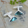 Teal Sapphire Cufflinks In Sterling Silver, thumbnail 2 of 3