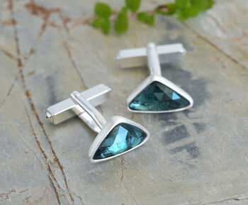 Teal Sapphire Cufflinks In Sterling Silver, 2 of 3