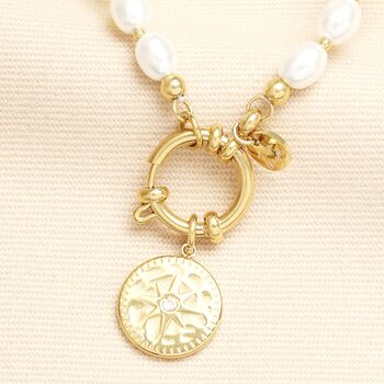 Stainless Steel Pearl Star Compass Pendant Necklace In Gold, 2 of 2