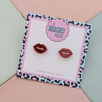 Red Lips Glitter Resin Stud Earrings, 3 of 4