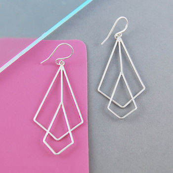 Geometric Diamond Art Deco Silver Drop Earrings, 2 of 6