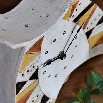 Large Mantel Clock In Shades Of Yellow Triangle Motif, 5 of 9