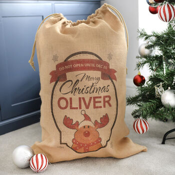 Personalised Christmas Reindeer Hessian Sack, 2 of 3