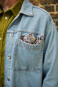 Mens Navy And White Ditzy Floral Pocket Square, 3 of 7