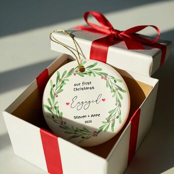 Personalised Our First Christmas Engaged Ceramic Bauble, 3 of 6