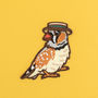 Zebra Finch In A Boater Iron On Embroidered Patch, thumbnail 1 of 5