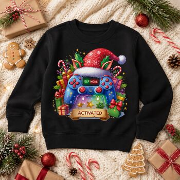 Kids Elf Mode Activated Christmas Sweatshirt, 4 of 6