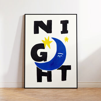 Night Crescent Moon And Stars, Bold Typography Art Print – Day And Night Set, 4 of 7