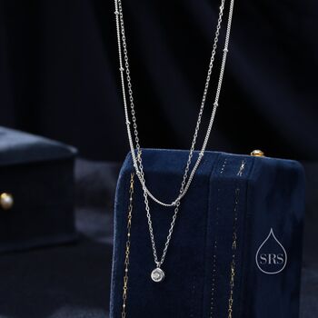 Double Layer Cz Necklace With Satellite Chain, 4 of 10