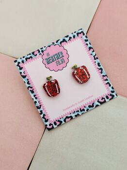 Bell Pepper Glitter Resin Studs / Veggie Lover Gift / Cute Statement Jewellery / Fun Accessories, 2 of 5
