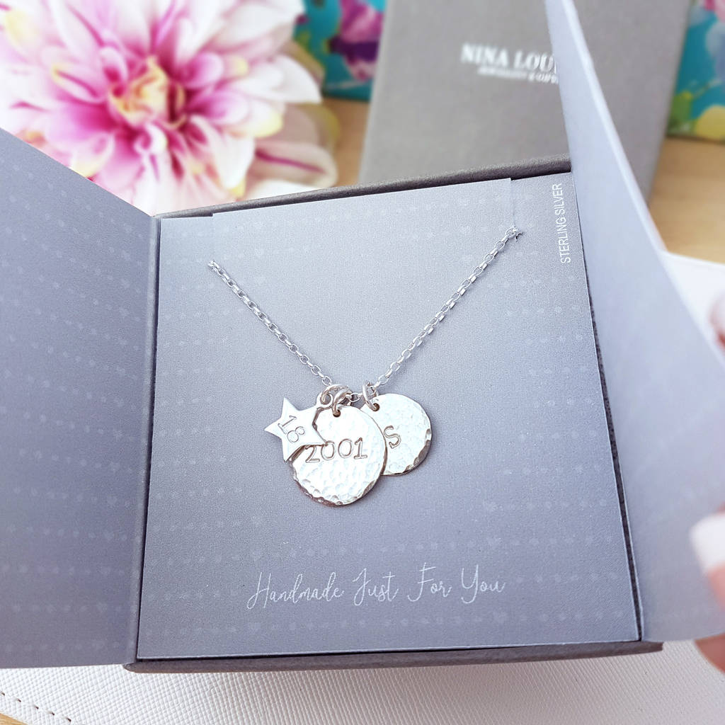 Silver Initial And Year Birthday Charm Necklace By Nina Louise ...