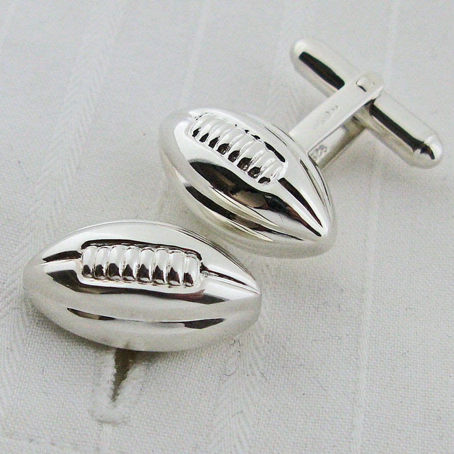 Silver Rugby Ball Cufflinks By English Cufflinks
