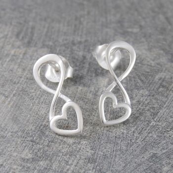 Infinity Heart Outline Sterling Silver Stud Earrings, 2 of 5