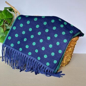 Cashmere Blend Spots Scarf In Green And Navy Blue, 5 of 5