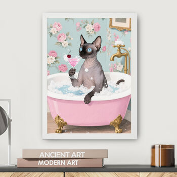 Your Own 'Cat In The Bath With Cocktail' Wall Art Print | Customise To Your Own Cat And Cocktail, 6 of 6