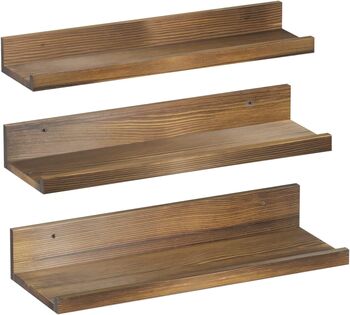 Set Of Three Floating Dark Brown Storage Shelves, 3 of 8