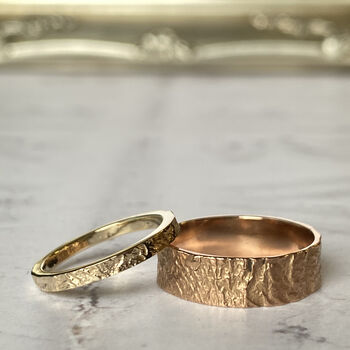 Bark Textured Solid Gold Wedding Rings 5mm+, 5 of 7