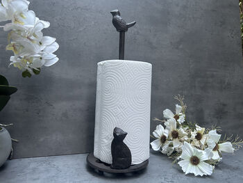 Cast Iron Kitchen Roll Holder – Cat And Bird Design, 7 of 11