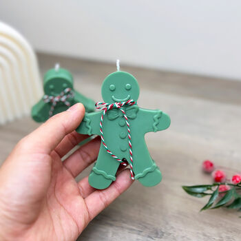 Green Gingerbread Man Christmas Candle Decoration, 5 of 8