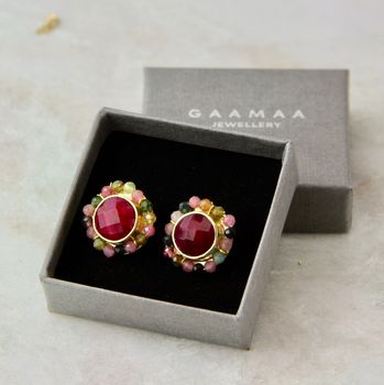 Ruby And Tourmaline Large Stud Earrings, 3 of 8