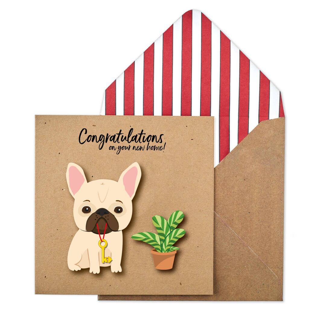 Handmade Frenchie New Home Personalised Card, 1 of 5