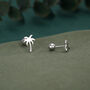 Palm Tree 18 G Screw Back Earrings With Ball Backs In Sterling Silver, thumbnail 1 of 11