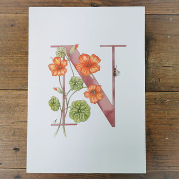 N Is For Nasturtium Letter Print, Personalised, 2 of 6