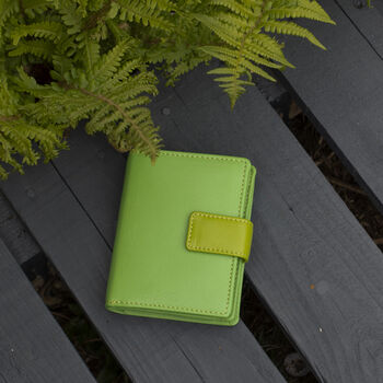 Personalised Green Small Multi Colour Leather Purse Rfid Protected, 6 of 10