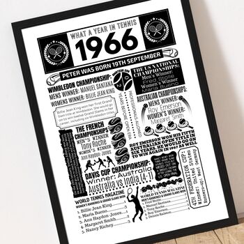 Personalised 60th Birthday Tennis Print, Custom Gift, 4 of 12