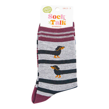 Women's Winding Sausage Dogs Bamboo Socks Red Grey Marl, 3 of 4