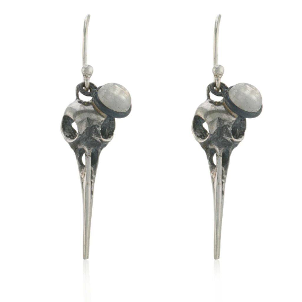 silver bird drop earrings