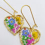 Pressed Flowers Heart Drop Earrings Small Hand Made, thumbnail 3 of 10