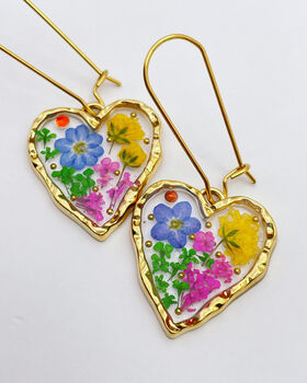 Pressed Flowers Heart Drop Earrings Small Hand Made, 3 of 10