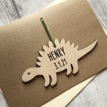 Personalised New Baby Dinosaur Keepsake Decoration Card, 2 of 3