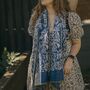 Royal Blue Vintage Floral Tassel Pashmina Scarf, thumbnail 1 of 2