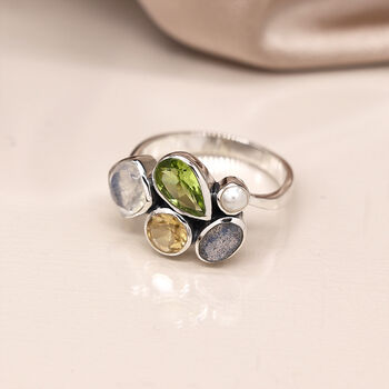 Sterling Silver Faceted Gemstone Cluster Ring, 3 of 9