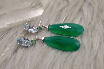 Green Onyx, Blue Topaz, Emerald Silver Earrings, 3 of 6