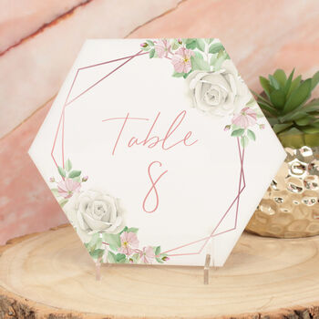 Rose Gold Floral Frame Acrylic Wedding Table Sign, 2 of 2