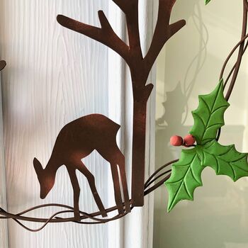 Handmade Metal Deer Pair Winter Wreath, 4 of 5