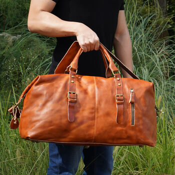 Genuine Leather Holdall With Zip Detail, 10 of 10