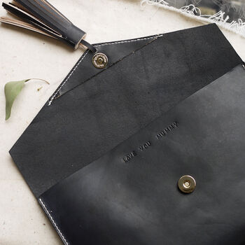 'Hidden Message' Leather Tassel Clutch, 7 of 9